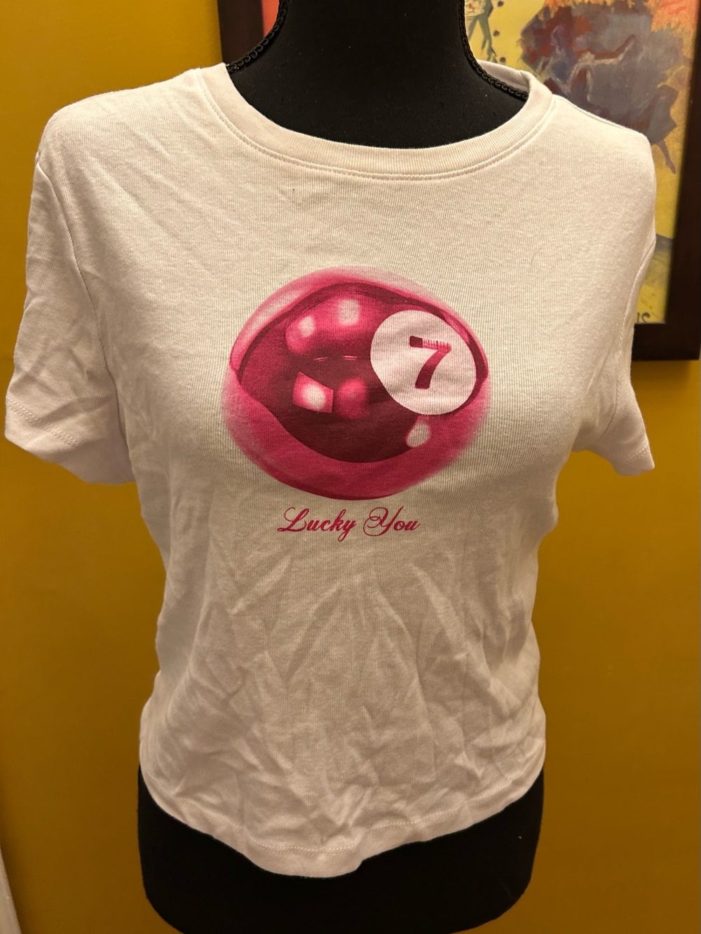 New With Tags Pink 8 Ball Crop Baby Tee Size Large
